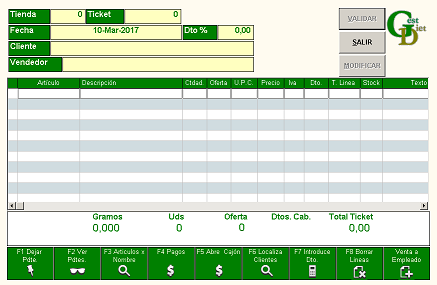 pantalla de venta Gestdiet